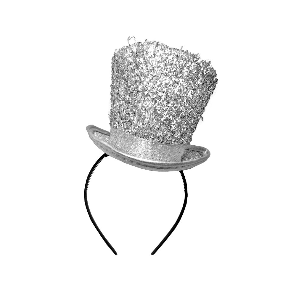 SILVER GLITTER TOP HAT W/HEADBAND