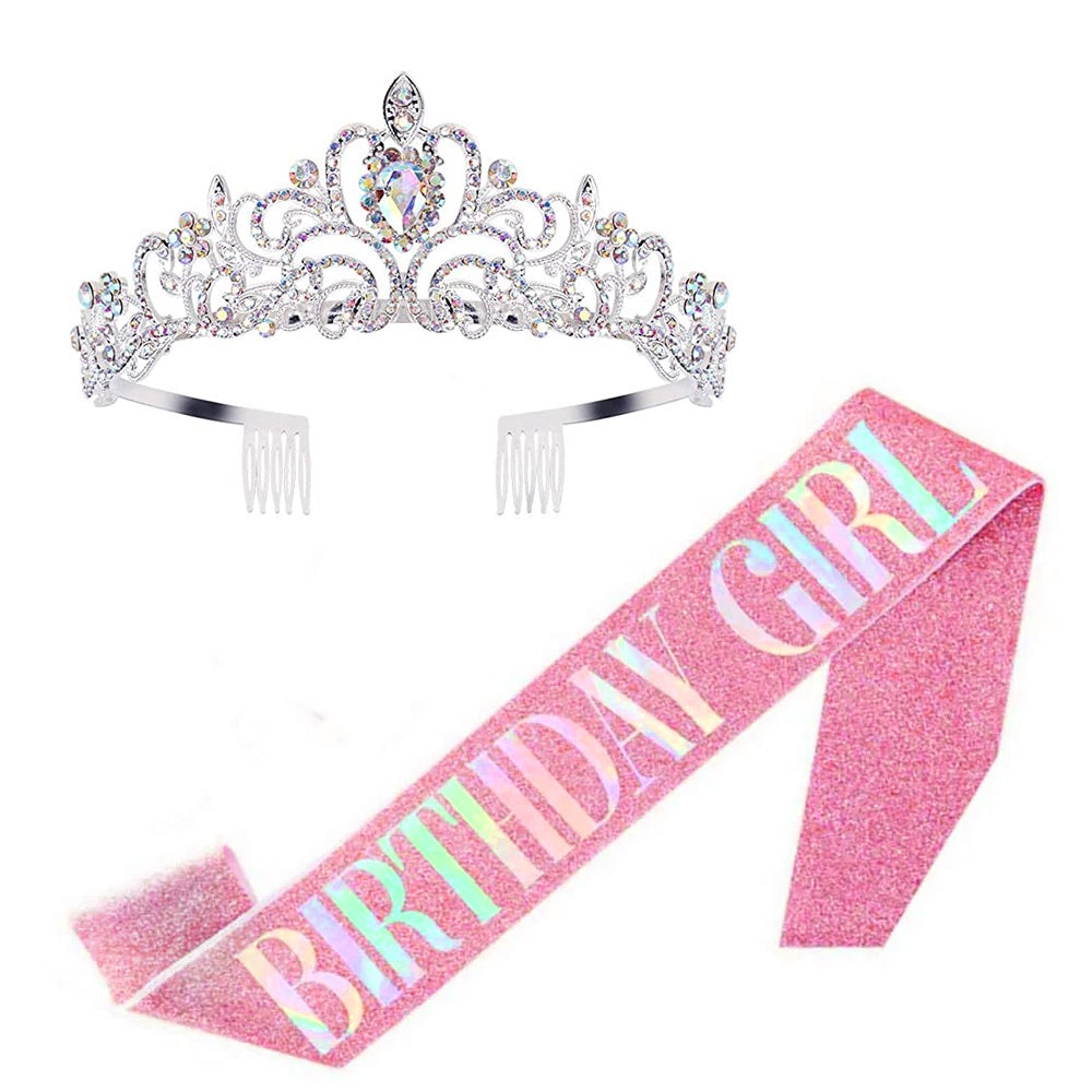 SPARKLY PINK HAPPY BIRTHDAY GIRL TIARA W MATCHING PINK CRYSTALS IN sparkly-pink-happy-birthday-girl-tiara-w-matching-pink-crystals-in