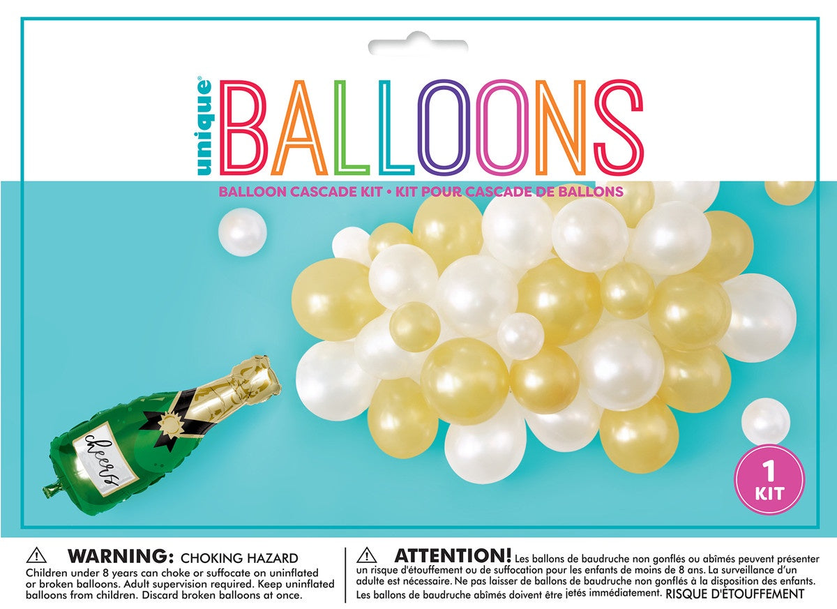 BALLOON CASCADE KIT KIT INCLUDES 40 BALLOONS & CHAMPAGNE BOTTLE FOIL