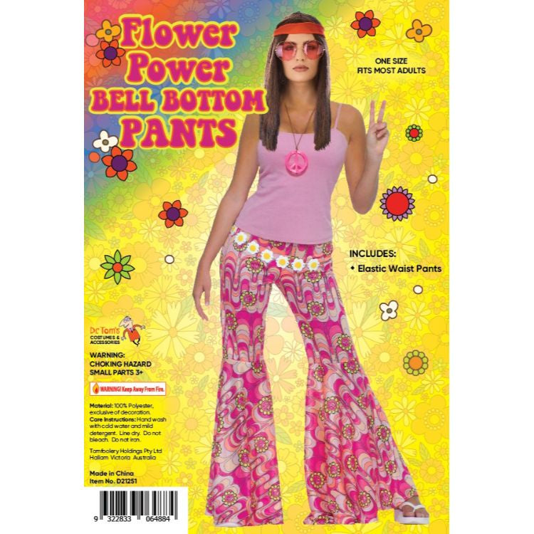 Flower Power Bell Bottom Trousers Adult Hippy Costume main image 1