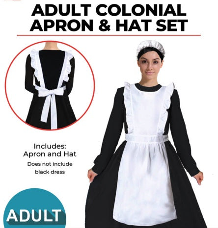 ADULT COLONIAL APRON AND HAT SET